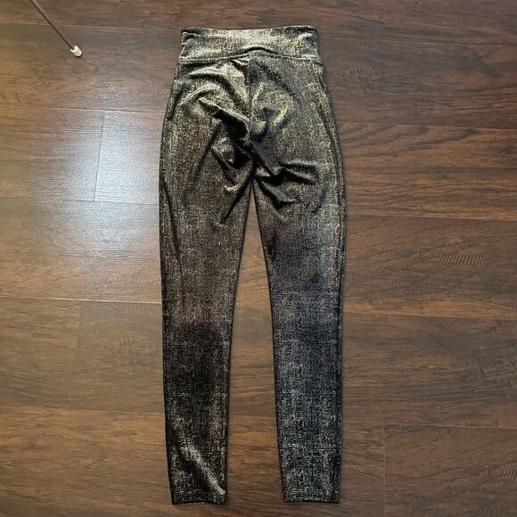 Spanx black & gold velvet sparkly leggings size S - Picture 4 of 10
